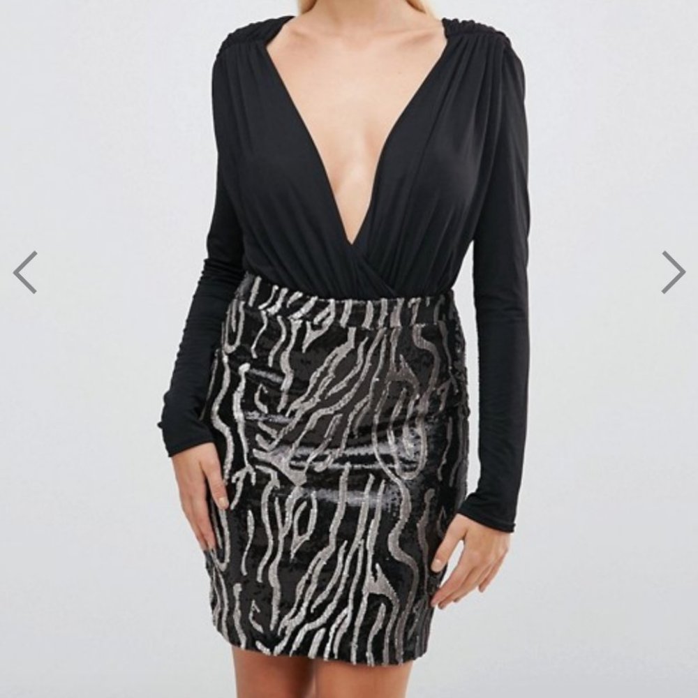 Sequins black and silver animal print dress
